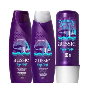 Imagem de Kit Shampoo + Condicionador Aussie Mega Moist 180ml + Tratamento 3 Min