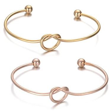 Imagem de Pulseira Feminina Bracelete Coração Dourado Kit 2 Unidades