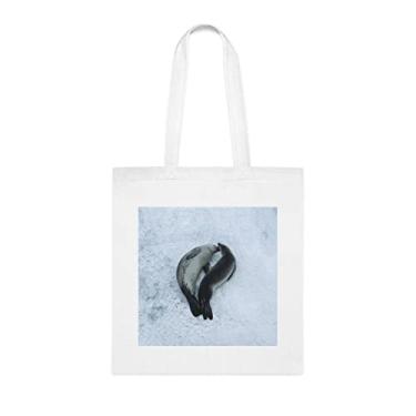 Imagem de Duas Weddell Seals Leptonychotes Weddellii On Ice View From Above Tote Bag, Sacola Engraçada, Bolsa de Ombro, Sacolas Reutilizáveis, Cesta de Aniversário de Natal, Branco