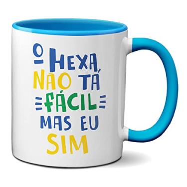 Imagem de Caneca O Hexa Não Tá Fácil Mas Eu Sim Brasil Verde Amarelo (Azul)