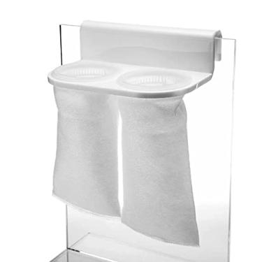 Imagem de Pssopp Suporte de saco de filtro de aquário de tanque de peixes com filtro duplo suporte de saco de filtro acrílico branco