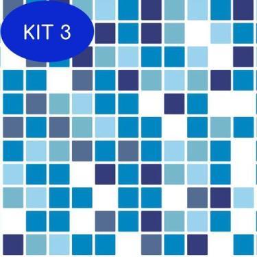Imagem de Kit 3 Papel Parede Pastilhas Azul Piscina Adesivo Cozinha Banheiro - L