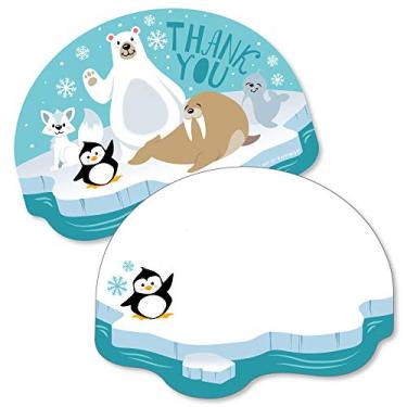 Imagem de Animais Polar Árticos - Cartões de agradecimento em forma - Cartões de agradecimento para chá de bebê de inverno ou festa de aniversário com envelopes - Conjunto de 12