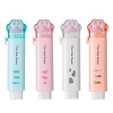 Imagem de Geluode 4 Borrachas Retráteis em Forma de Pata de Gato, Borracha Fofa para Crianças, Borracha Push-Pull para Estudantes Escrevendo Material Escolar de Escritório