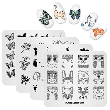 Imagem de KADS Placa de carimbo de arte de unha série animal fofo placa de carimbo de unha modelo placa de imagem arte de unha DIY ferramenta de decoração de borboleta cão raposa