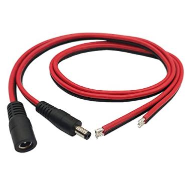 Imagem de Halokny Cabo de alimentação CC, 1 par de conectores macho e fêmea 14AWG CC 5,5 x 2,1 mm 12 V 5 A cabo de extensão de extremidade única para câmera de segurança CCTV e adaptador de alimentação de iluminação 60 cm/2 pés