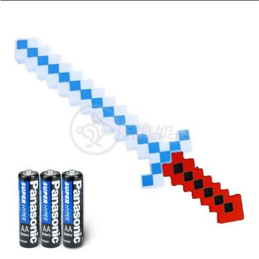 Imagem de Kit Brinquedo Espada Pixel Minecraft 58cm C/Som Luz+3 Pilhas