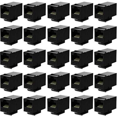 Imagem de Acoplador Rj45 Cat6 Keystone Jack acoplador em linha fêmea para fêmea acoplador de inserção 25 pacote preto
