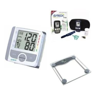 Imagem de Kit Para Controle Hipertensão Medidor de Pressão Arterial + Aparelho De Glicose + Balança Digital Gtech