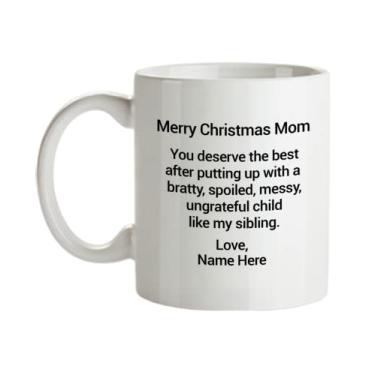 Imagem de Caneca de Natal engraçada personalizada para mãe - você merece o melhor depois de colocar meu irmão caneca de Natal personalizada
