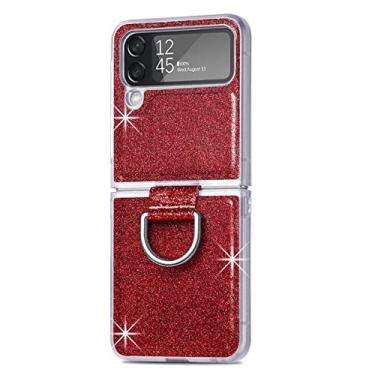 Imagem de Estojo de suporte de anel criativo em pó flash para Samsung Galaxy Z Flip 4 Flip 3 dobrável macio à prova de choque Z Flip 4 estojo protetor, vermelho, para Samsung z flip3