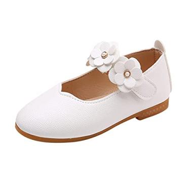 Imagem de Sapatos de flor macia sólida infantil princesa solteiro meninas estudante dança bebê tênis infantil meninas tamanho 7 (branco, 2 a 2,5 anos)