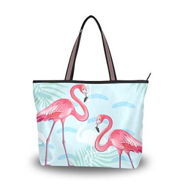 Imagem de Bolsa tipo sacola, um par de flamingos, bolsa de ombro para mulheres e meninas, Multicolorido., Medium