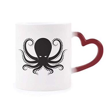 Imagem de Octopus Marine Life Caneca de grés preta e branca com estampa sensível ao calor que muda de cor vermelha