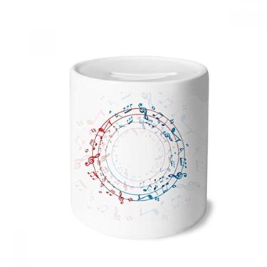 Imagem de DIYthinker Caixa de notas musicais azul vermelho formato redondo caixa de dinheiro caixa de cerâmica porta-moedas presente de cofrinho