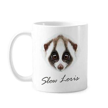 Imagem de Caneca de cerâmica com olhos grandes branca e marrom Loris Animal Caneca de cerâmica para café e porcelana