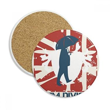 Imagem de Caneca de porta-copos de rua com estampa de guarda-chuva vermelho azul com estampa de grafite e pedra absorvente de proteção de mesa