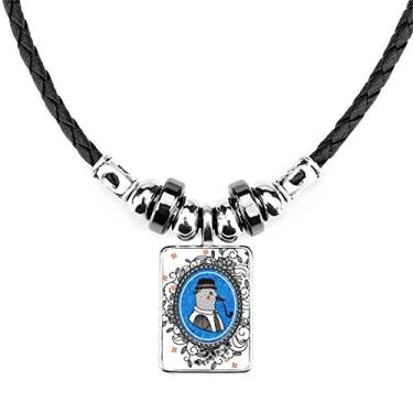 Imagem de DIYthinker Colar de chapéu de pombo com ilustração de folha de desenho animado joia Torque pingente de corda de couro