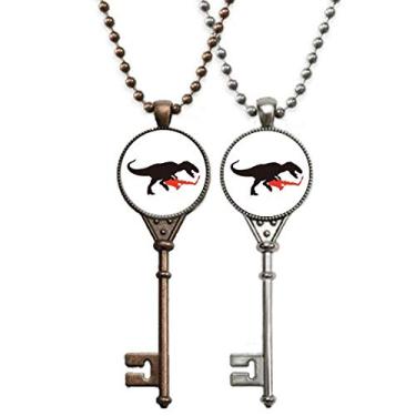 Imagem de OFFbb-USA Colar com pingente de saxofone de dinossauro musical tocando chaveiro, joia para decoração de casal
