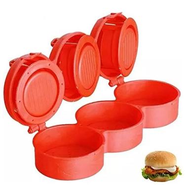 Imagem de CONJUNTO FORMA MODELADOR FATIADOR E PREPARADOR DE HAMBURGUER TRIPLA RECHEADO PRENSA PARA 3 UNIDADES