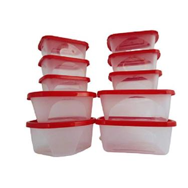 Imagem de Jogo de Potes Cozinha Plástico 10 PC Hermético Marmita Freezer +