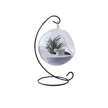 Imagem de Vaso de vidro suspenso com suporte, terrário grande com moldura de metal mini vaso de flores vaso de flores vaso de vaso de vaso de bulbo para plantas de ar suculentas