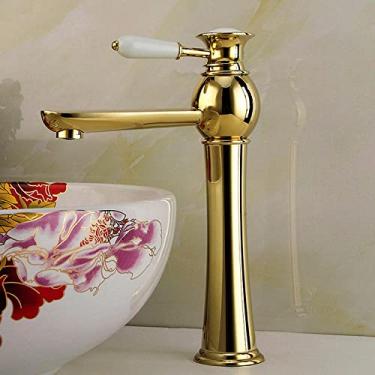 Imagem de Torneira para lavatório de banheiro ouro Torneira misturadora de latão com acabamento em ouro com cerâmica, tamanho único