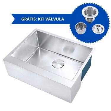 Imagem de Kit Cuba Americana Farmhouse Flat Aço Inox 1mm Escovado Sa105-ppf 65,3x49,8x22,8cm Acompanha Válvula