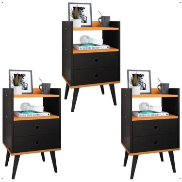 Imagem de Kit 3 Mesas Cabeceira Dream Jogo Mesinha Decorativa Lateral Cama Decoração Quarto Casal Solteiro - Preto/Cinamomo - RPM Móveis