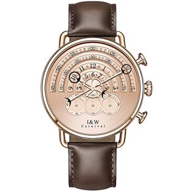Imagem de TEINTOP I&w Relógio masculino de quartzo, cronógrafo com pulseira de couro de bezerro, caixa dourada, Marrom-escuro - ouro rosa, Relógio de pulso