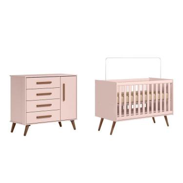 Imagem de Quarto Infantil Encanto Retrô com Berço e Cômoda Sapateira Rosa - FdECOR