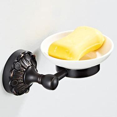 Imagem de Conjunto preto de acessórios de banheiro Secador de cabelo antigo Suporte para copos de papel higiênico Suporte para toalhas de papel Anel de saboneteira Cesta de roupão Gancho para casacos Barra de apoio, saboneteira