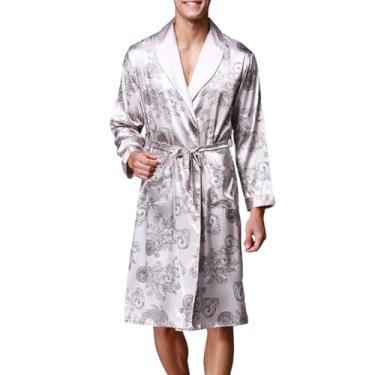 Imagem de ikasus Conjunto de pijama feminino de cetim de seda com 3 peças de pijama com shorts e roupão pijama masculino casal, Cinza M masculino, Tamanho Único