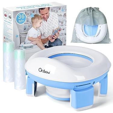 Imagem de Orzbow Vaso sanitário portátil de treinamento para meninos e meninas com bolsa de armazenamento – Cadeira dobrável de viagem, assento de penico infantil para interior e exterior, fácil de limpar, inclui 40 bolsas de viagem (azul)