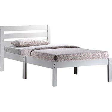 Imagem de Base de colchão de cama de solteiro plataforma de madeira com estrutura de suporte firme para cabeceira sem necessidade de molas de caixa, montagem fácil (cappuccino) (branco)