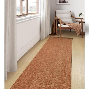 Imagem de Collive Tapete de corredor longo de 7 cm x 25 cm, tapete de entrada interno lavável, tapete de corredor de cozinha trançado de terracota, tapete de corredor de cozinha de baixo perfil para lavanderia quarto