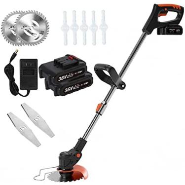 Imagem de Cortador de grama sem fio, bateria recarregável de 21 V, cortador de grama elétrico de 1800 Watts, tamanho de borda portátil ajustável com cabo telescópico e lâmina de metal