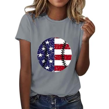 Imagem de Camiseta feminina para o dia da memória dos EUA camiseta patriótica verão, Cinza, 3G