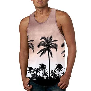 Imagem de HDDK XZHDD Camiseta regata masculina de praia, estampa de palmeira tropical de verão, sem mangas, fitness, casual, havaiana, regata, 209 - preto, XG