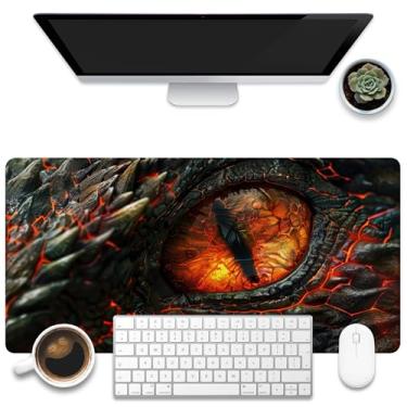 Imagem de KOAIWPAE Tapete de mesa Fire Dragon Eyes Gaming Mouse Pad, 80 cm x 39,9 cm com teclado de computador grande estendido com base antiderrapante e borda costurada