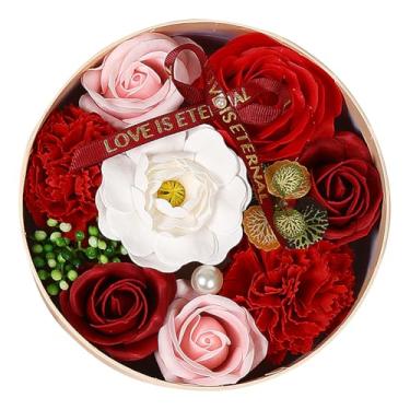 Imagem de Magicaldiy Sabonete de banho perfumado floral rosa cravo caixa de presente de luxo para aniversário/dia dos namorados/dia das mães/presente de Natal (vermelho)