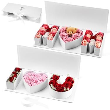 Imagem de Gilprop Pacote com 2 caixas de presente de aniversário para mãe, "I Love You", "Mom", caixa vazia de papelão, papel preenchível, flor, chocolate, embalagem para nova mãe, aniversário, Natal, Ação de