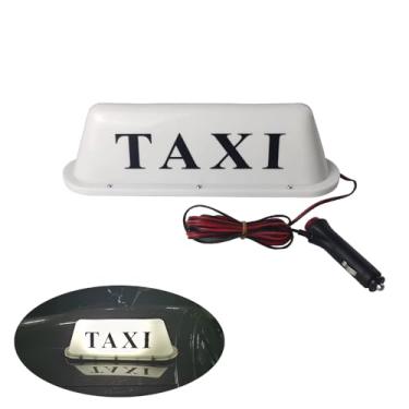 Imagem de FUNGNLY Luz de sinal TAXI de 12 V para carro, linha de conexão de 3 metros, placa iluminada no teto da cabine TAXI, à prova d'água, com base magnética. Luz branca e luz branca TAXI