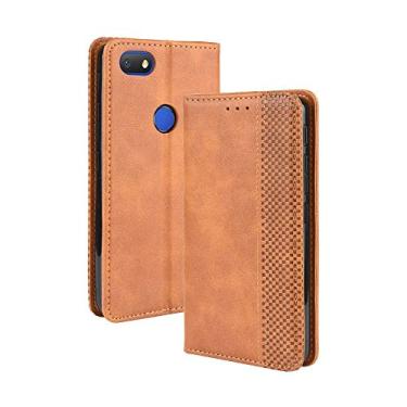 Imagem de Capa para Alcatel 1V 2019, capa flip carteira com suporte de couro para Alcatel 1V 2019, capa magnética retrô para celular, capa carteira com compartimentos para cartão