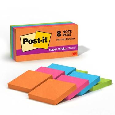 Imagem de Post-it Super Sticky Notes, 5 x 5 cm, 8 blocos, 2 x The Sticking Power, coleção Rio de Janeiro, cores brilhantes (laranja, rosa, azul, verde), reciclável (622-8SSAU)