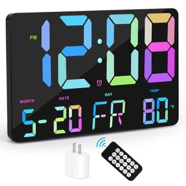 Imagem de Relógio digital com visor grande, despertador de parede digital de 29 cm com controle remoto, relógio elétrico grande de LED com data, 12/24h, brilho ajustável para casa, escritório, cozinha, escola,