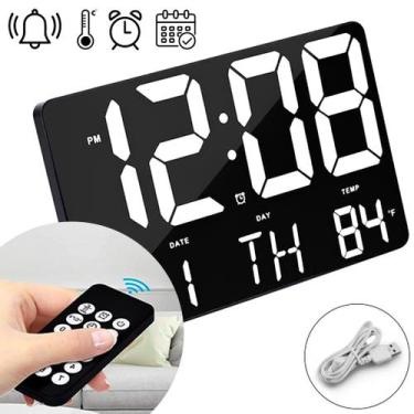Imagem de Relógio De Parede Digital LED De Mesa Parede Com Controle Remoto Calen