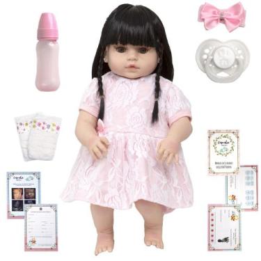 Imagem de Bebe Reborn Menina Julia Corpo de Vinil Cabelo Longo Morena - Cegonha 