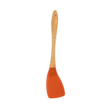 Imagem de Colher Cabo Madeira Nature Coral 30Cm Silicone - Mai Home