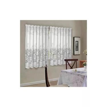 Imagem de Cortina para Cozinha Donna Inter 220x120 cm Renda Provence Branco
